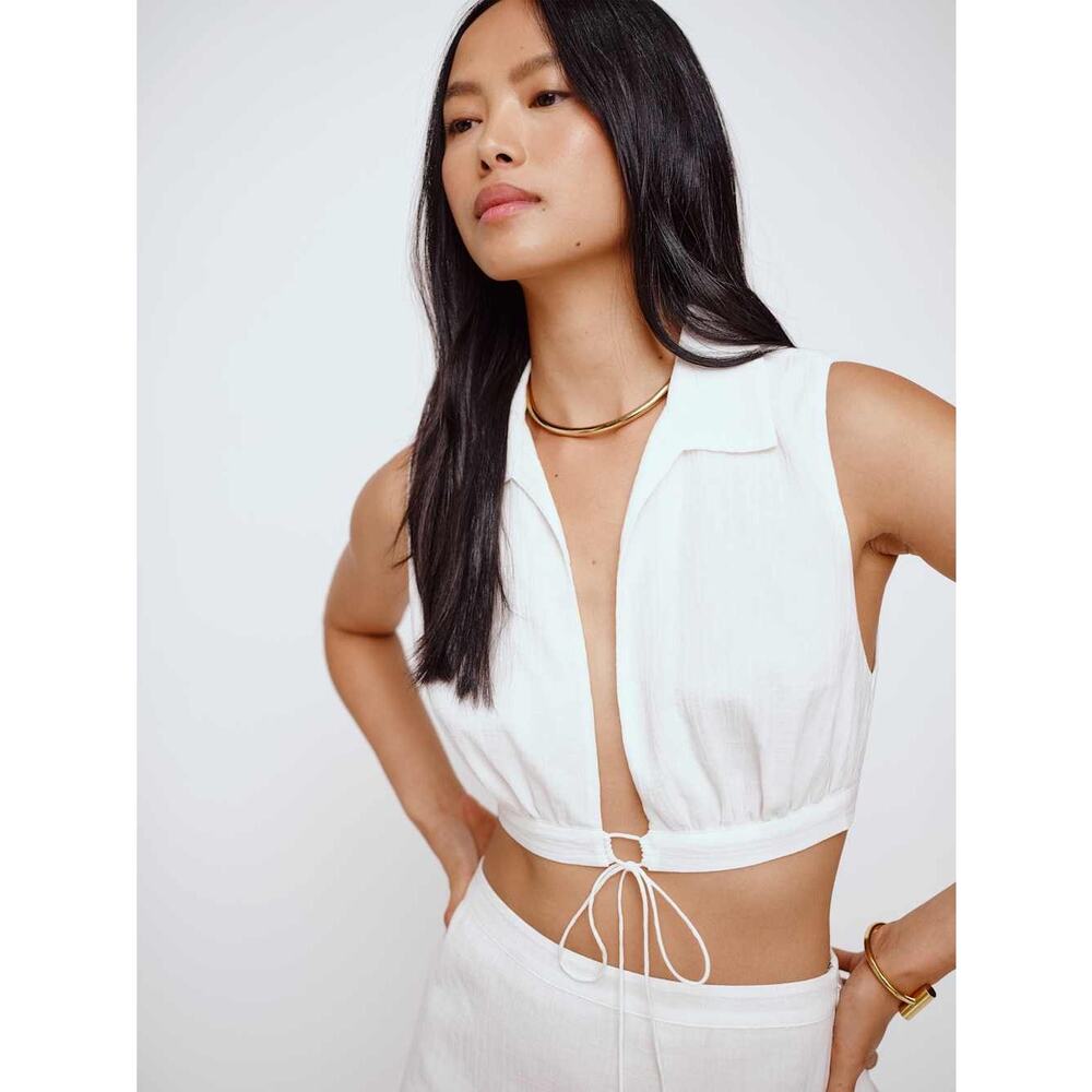 Reformation Sails Linen Crop Top White Size 10 NWT